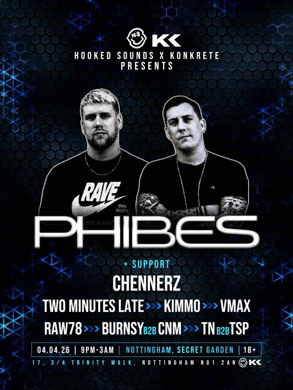 Flyer for Hooked x Konkrete presents Phibes