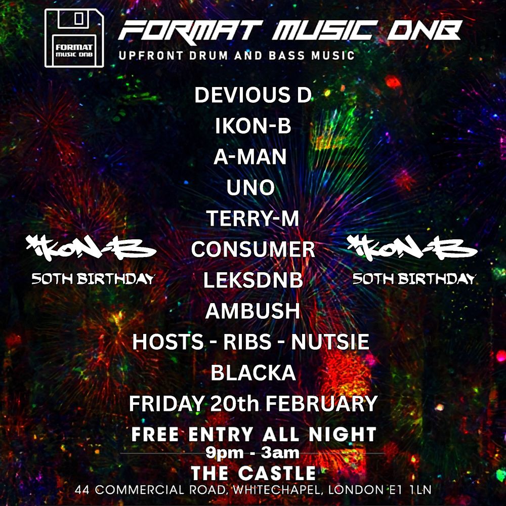 Flyer for Format music dnb Ikon-B 50th Birthday