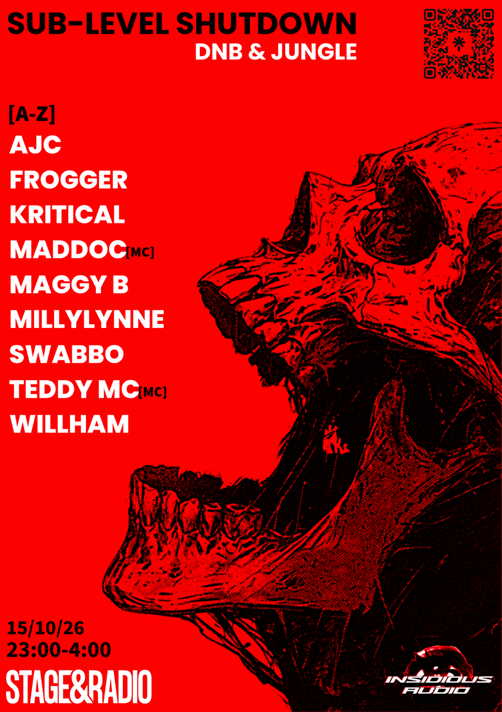 Flyer for Sublevel Shutdown - Manchester DNB Rave at Stage + Radio
