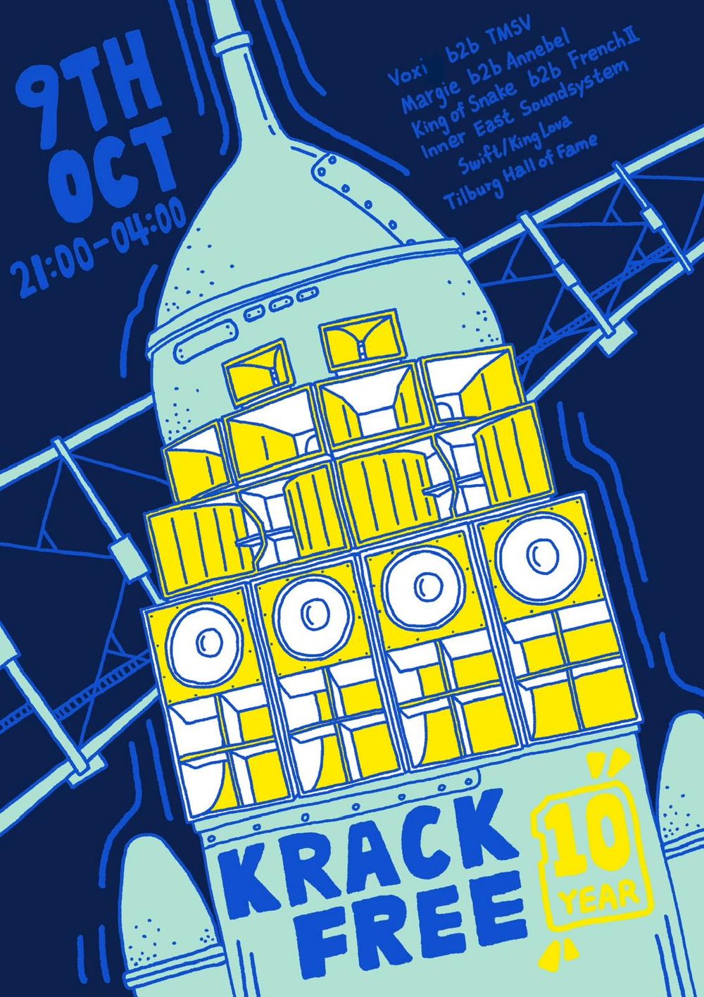 Flyer for Krackfree Soundsystem 10year Anniversary Event - Tilburg