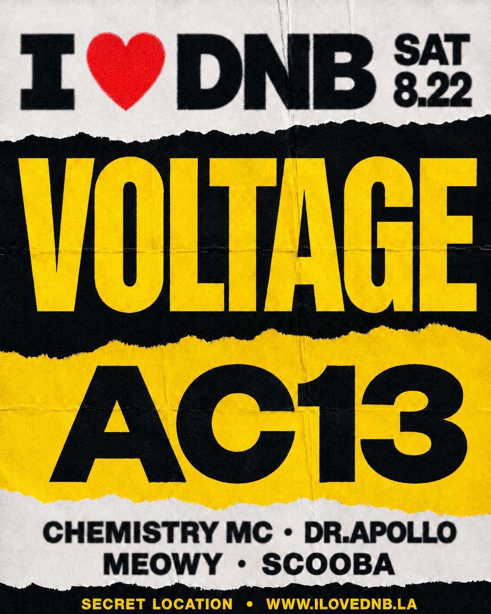 Flyer for I LOVE DNB: Voltage + AC13