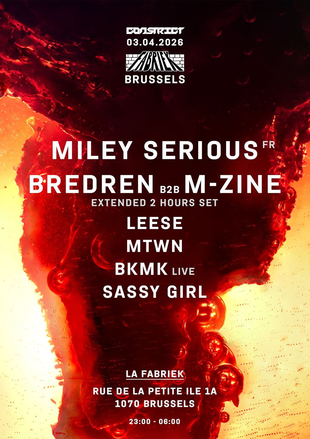 Flyer for Constrict with Miley Serious, Bredren, M-zine