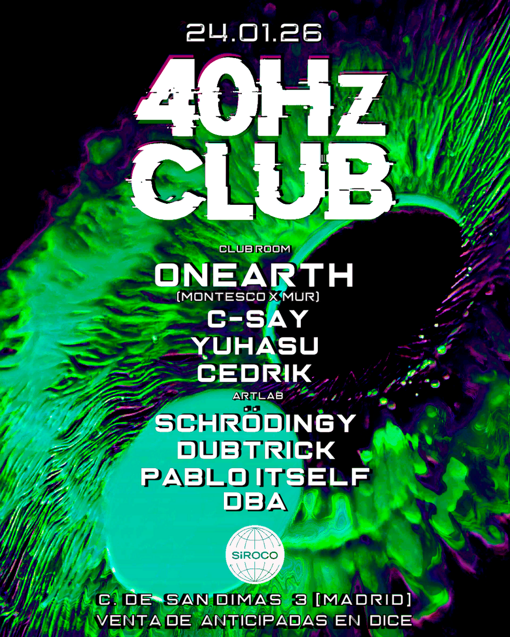 Flyer for 40Hz Club pres. ONEARTH (SVQ)