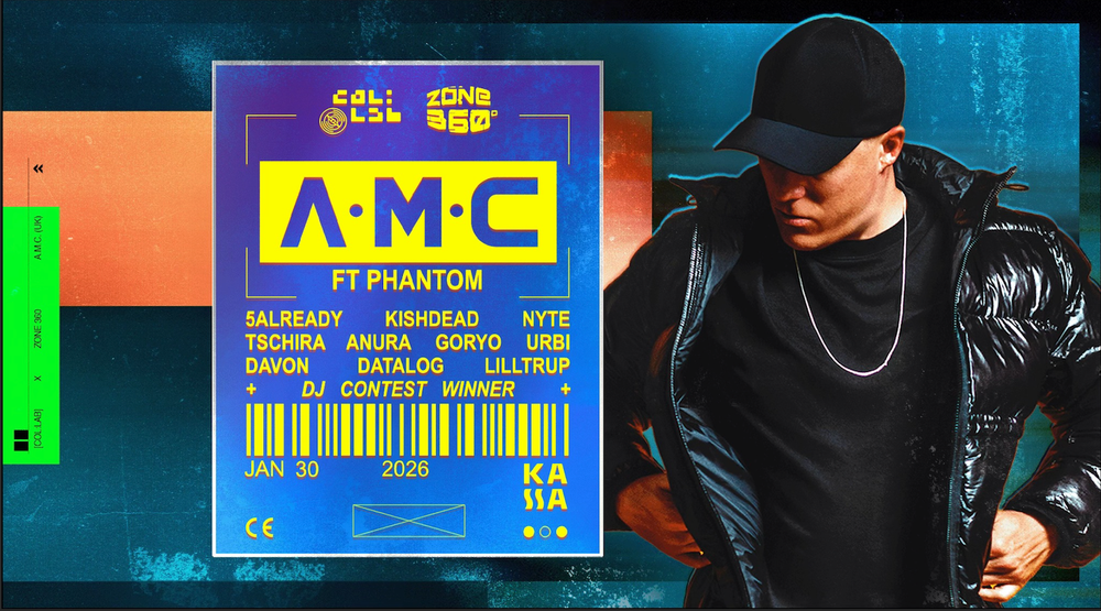 Flyer for Col:lab & Zone360 pres.: A.M.C