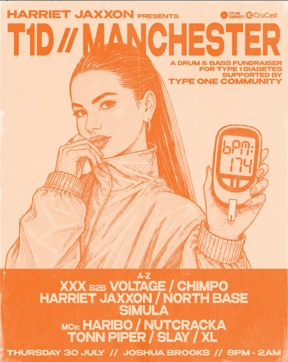 Flyer for Harriet Jaxxon presents: T1D // Manchester - A DnB Fundraiser