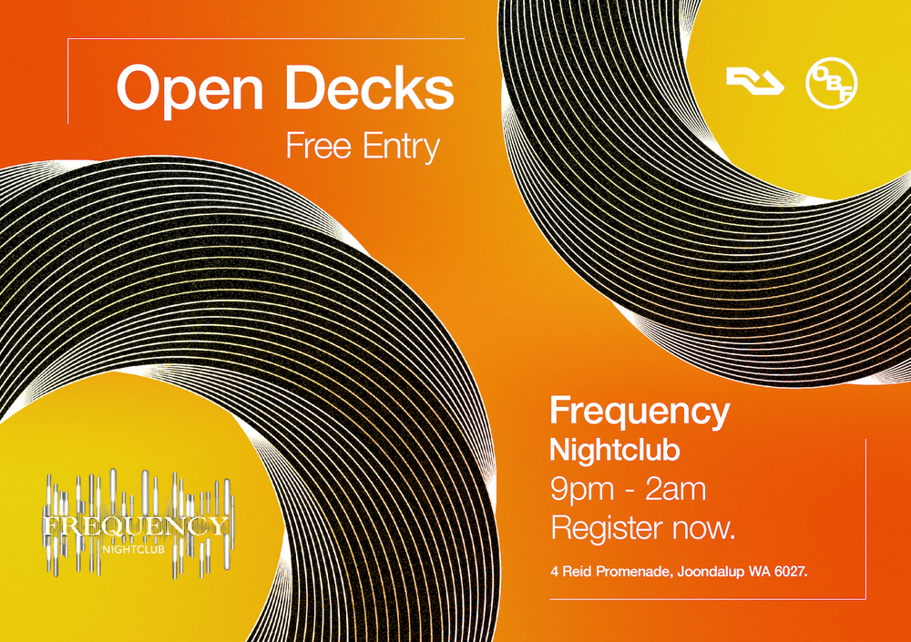Flyer for Open Booth Foundation presents: Open Decks at Frequency Nightclub