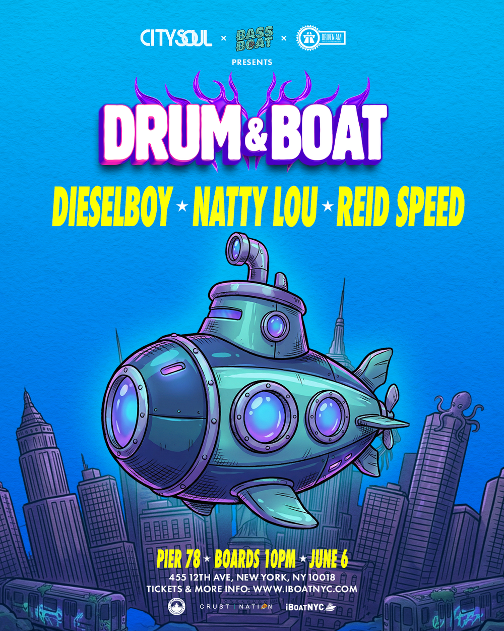 Flyer for BASS BOAT: Drum&Boat with DIESELBOY & NATTY LOU & REID SPEED