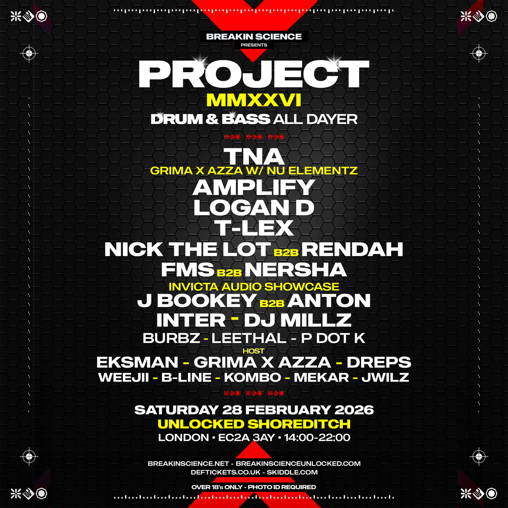 Flyer for Breakin Science presents Project MMXXVI - D&B All Dayer - London
