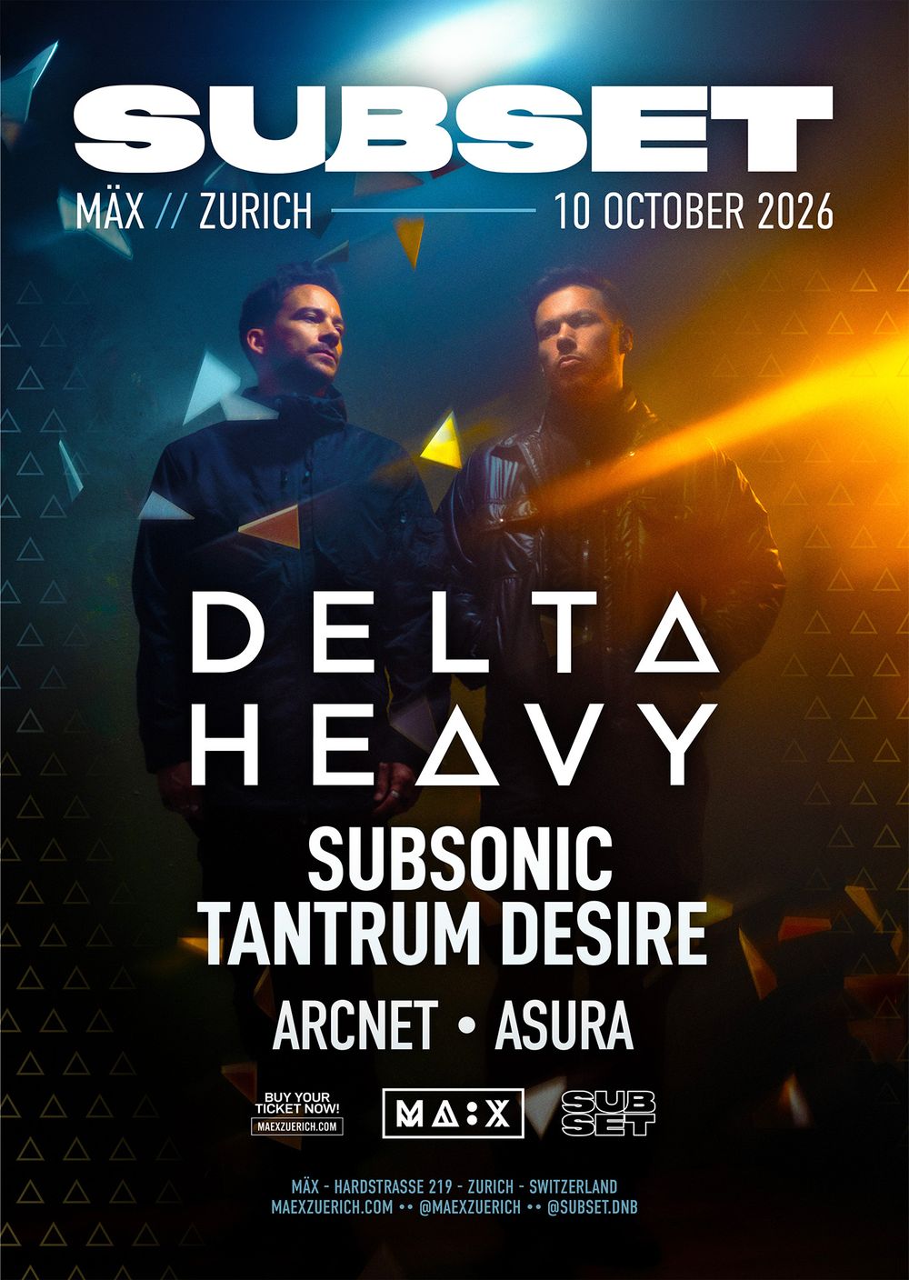 Flyer for Subset with Delta Heavy // Zurich
