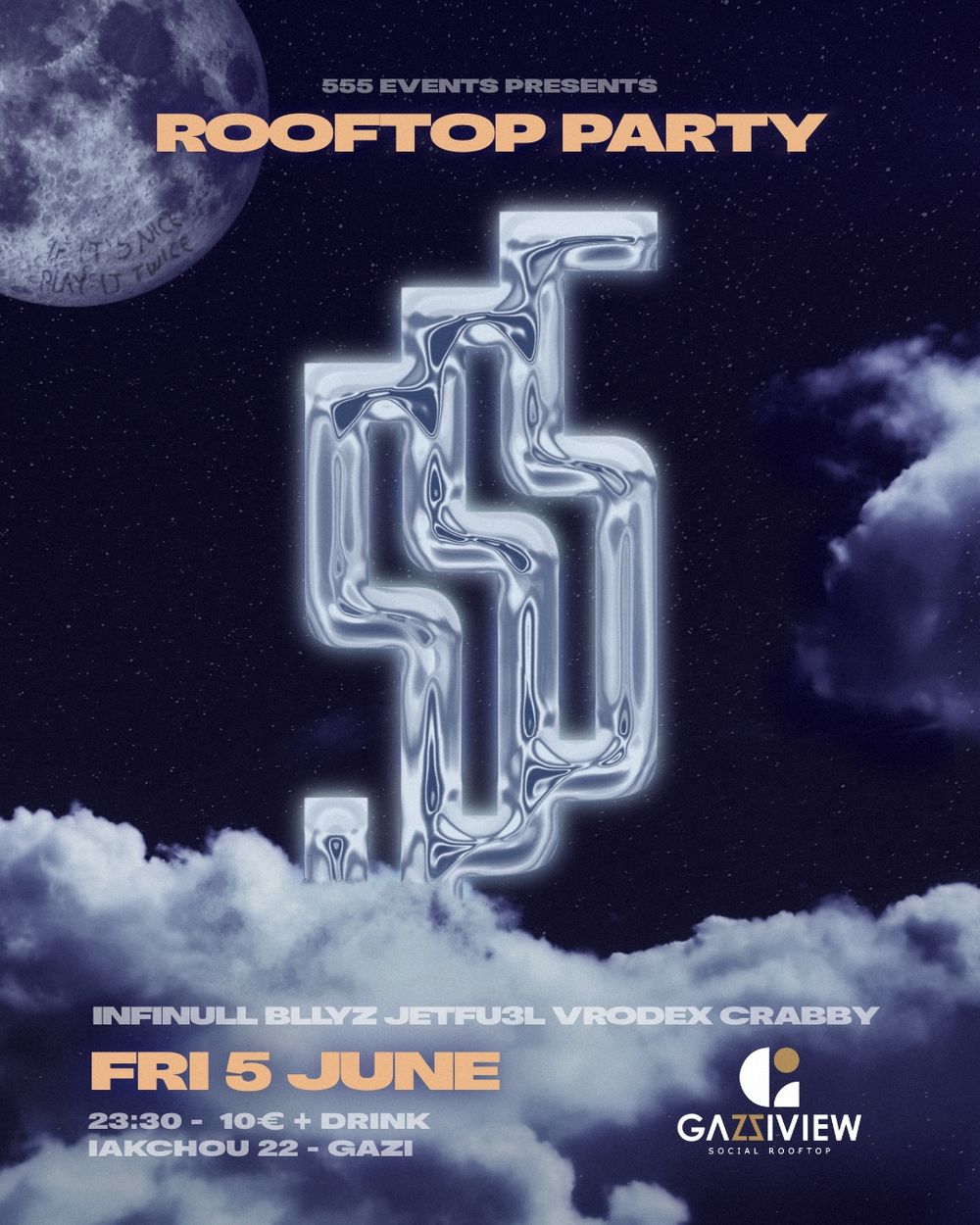 Flyer for ROOFTOP BASS PARTY by 555