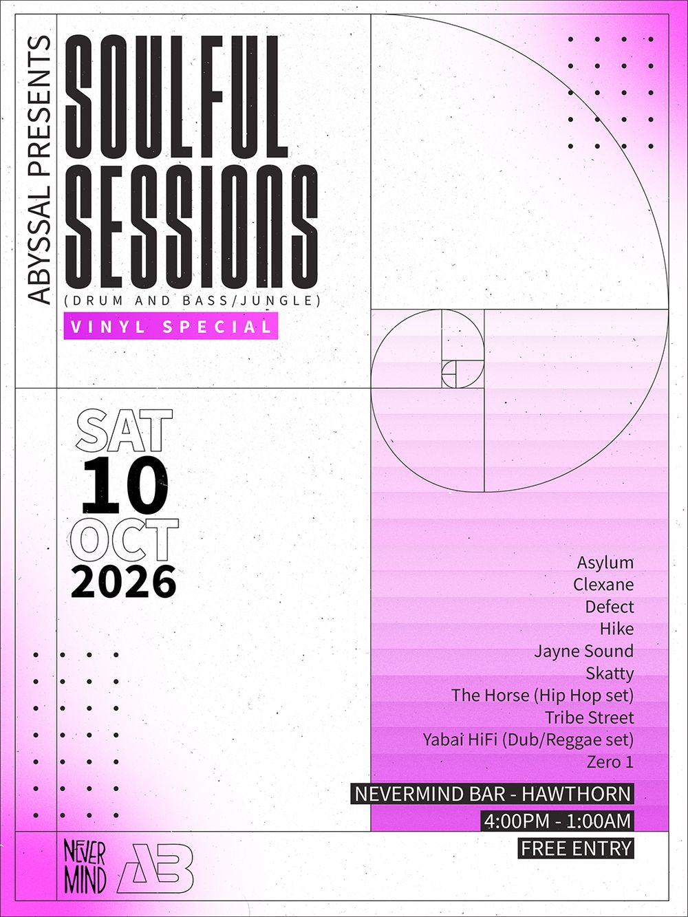 Flyer for Soulful Sessions at Nevermind
