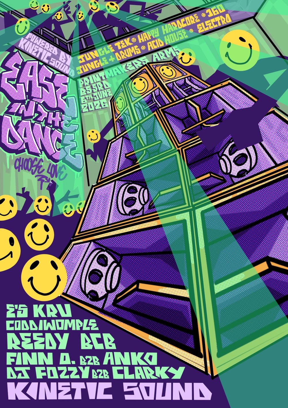 Flyer for Ease in the Dance: Charity Warehouse Rave