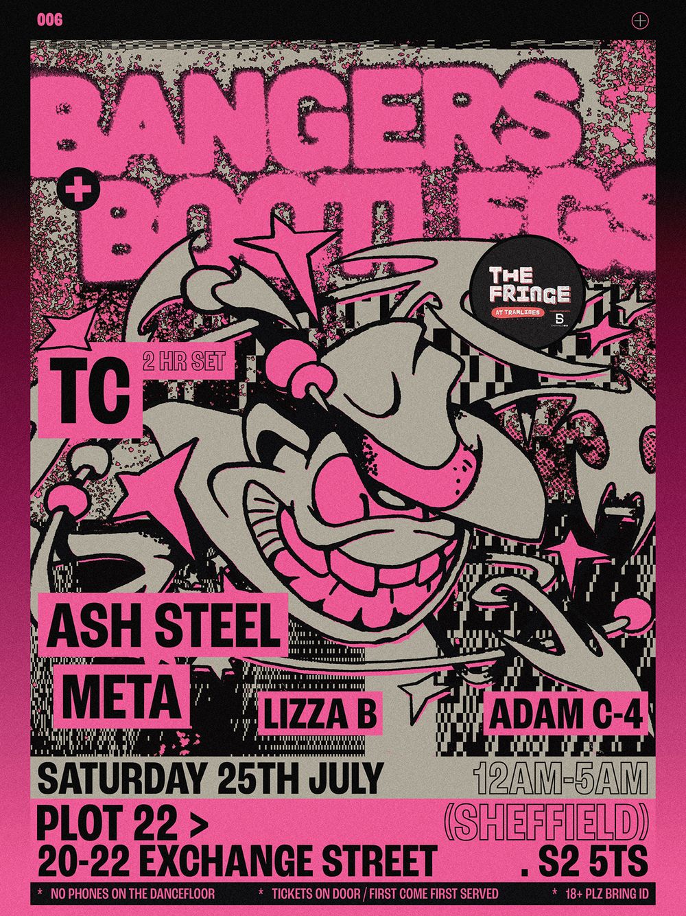 Flyer for Bangers + Bootlegs Fringe at Tramlines: TC (2 hr), Ash Steel, Meta, Lizza B, Adam C-4