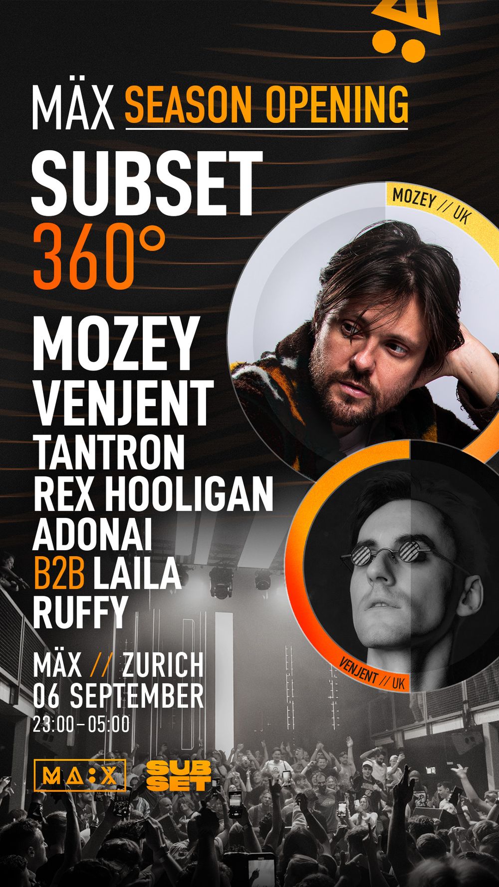 Flyer for Subset 360° x MÄX Season Opening