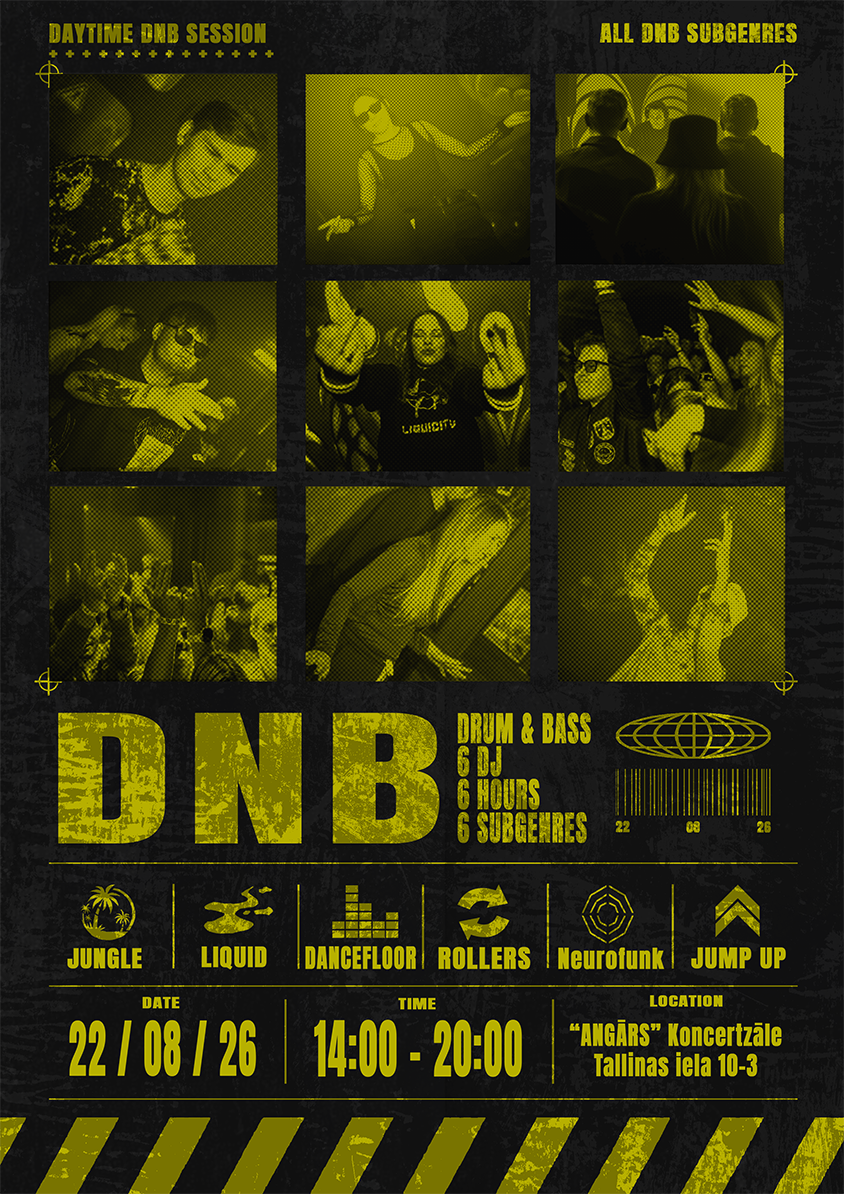 Flyer for Drum and Bass Kultūras diena: izziņa, skaņa un kopiena