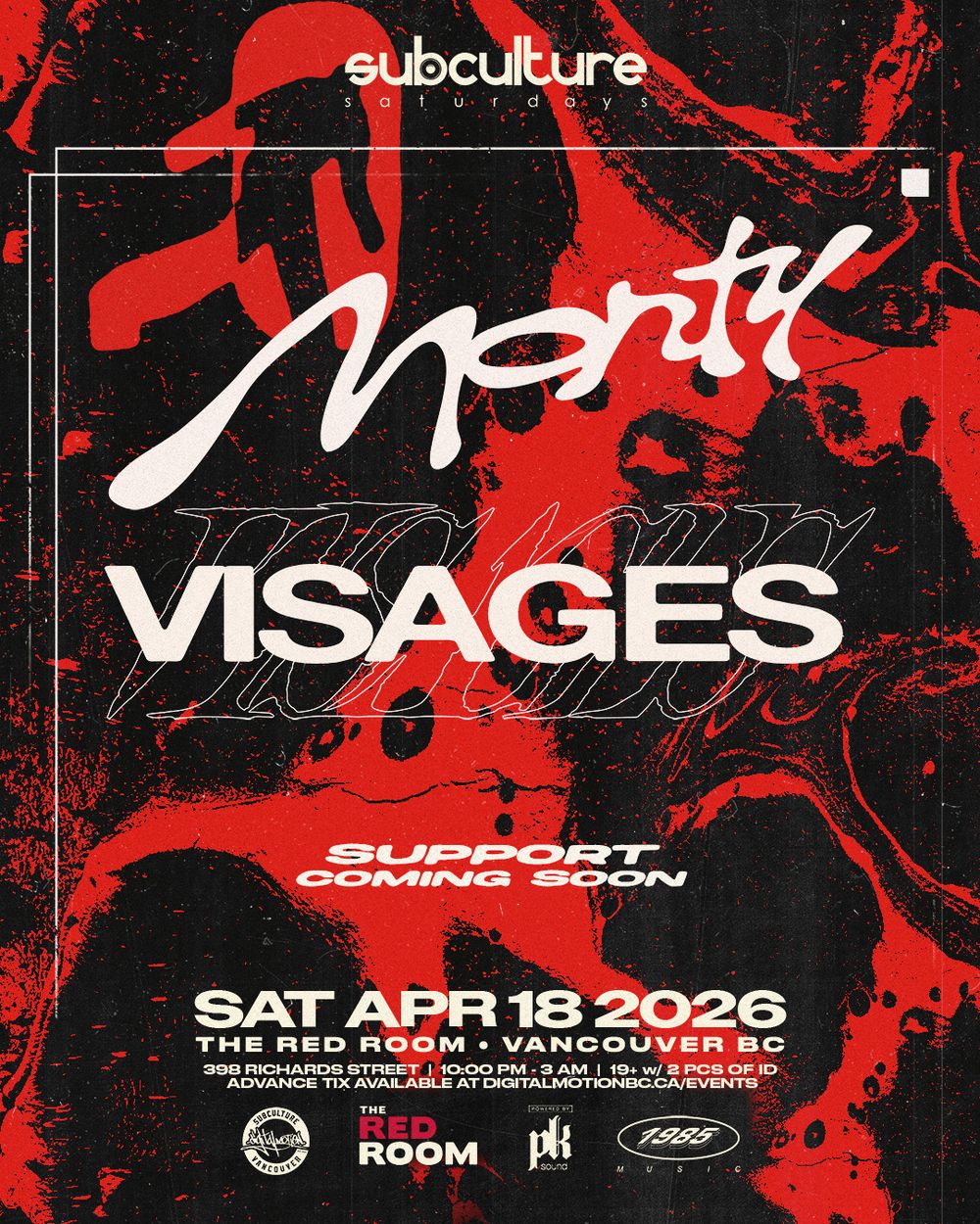 Flyer for Monty and Visages at SUBculture Saturdays