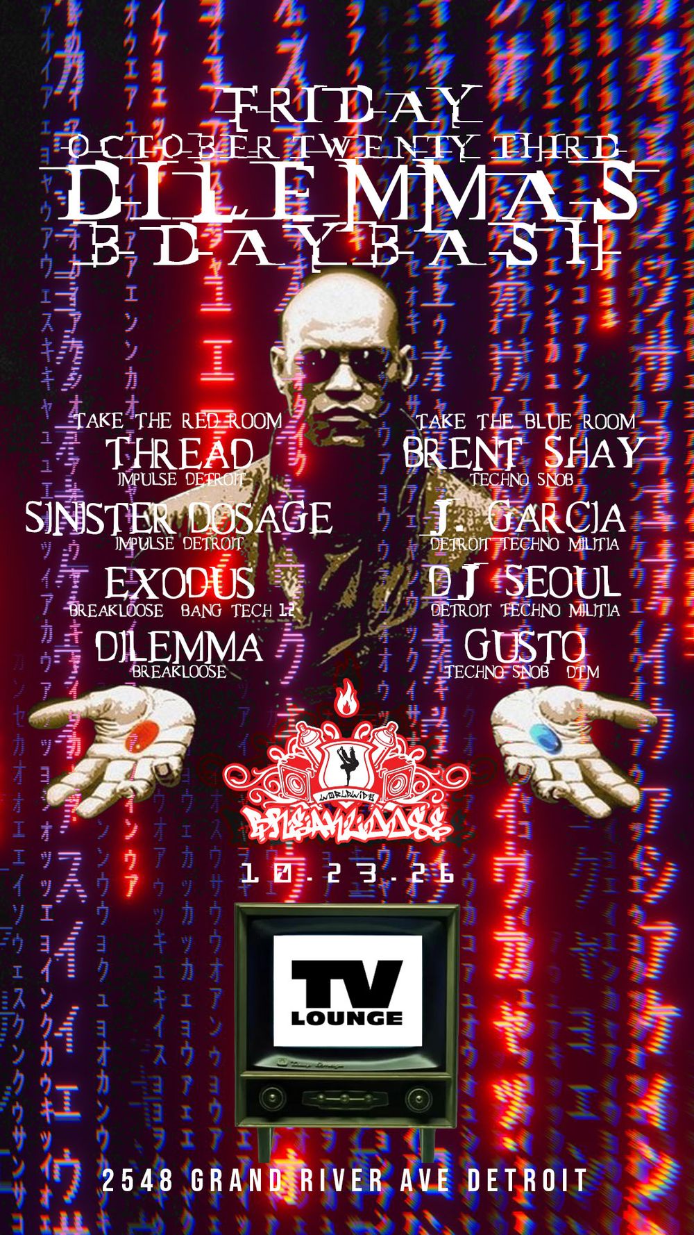 Flyer for Dilemmas B Day Bash