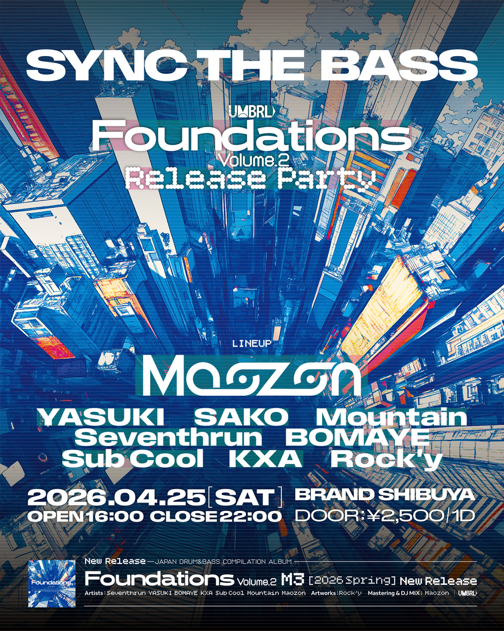 Flyer for Sync The Bass presents UMBRL 'Foundations Vol.2' Release Party