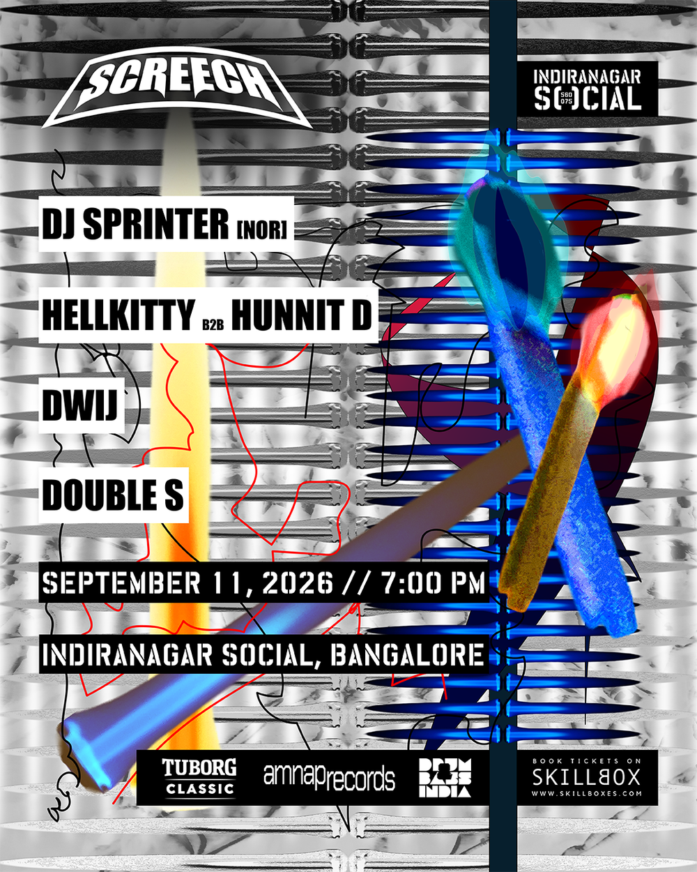 Flyer for SCREECH - DJ Sprinter (NOR), Hellkitty, HUNNIT D, DWIJ & DOUBLE S