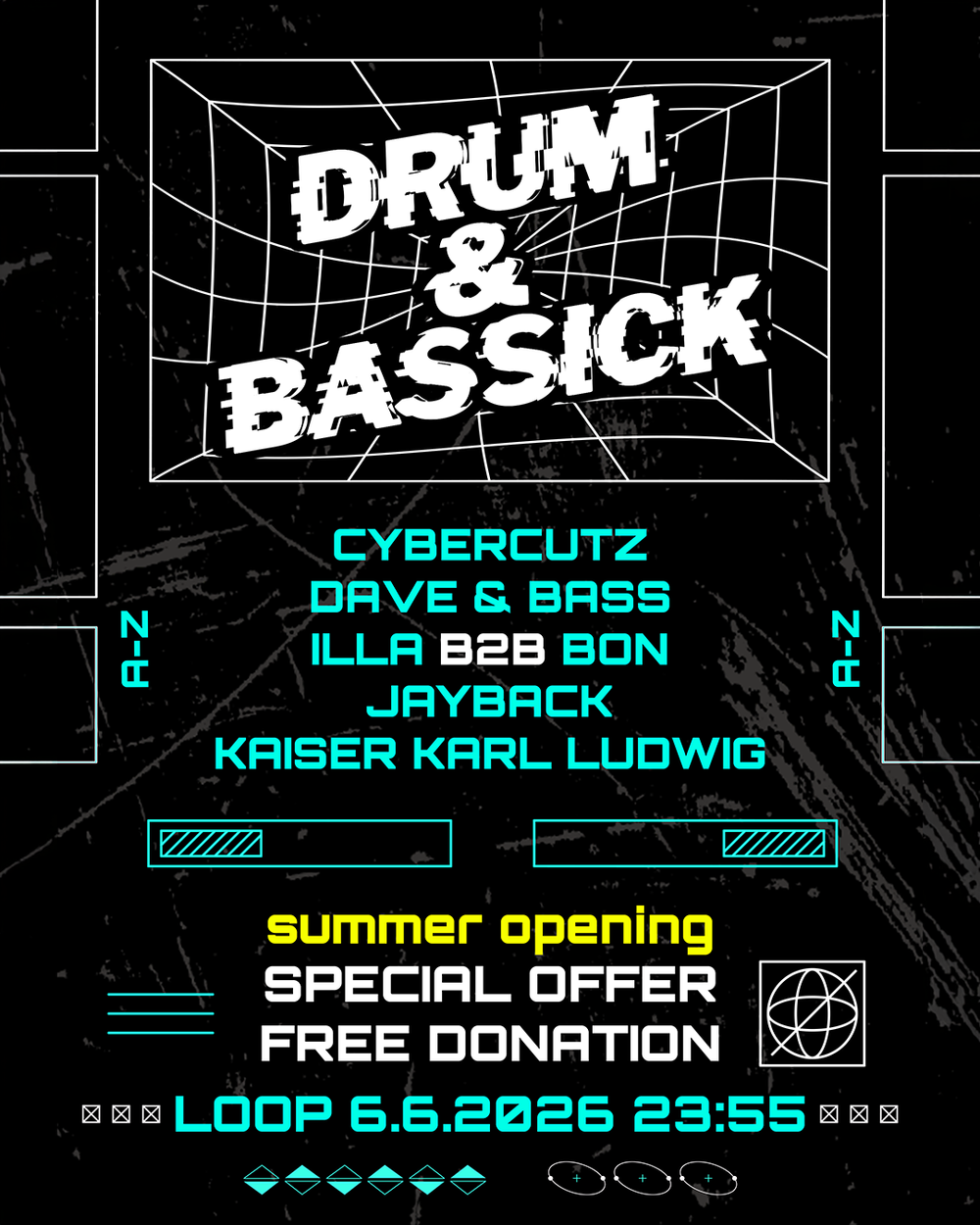 Flyer for DRUM & BASSICK Summer Opening Special