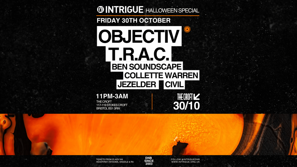 Flyer for Intrigue Halloween - Objectiv / T.R.A.C. / Ben Soundscape