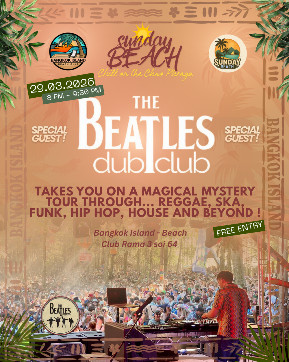 Flyer for Sunday Beach - Beatles Dub Club