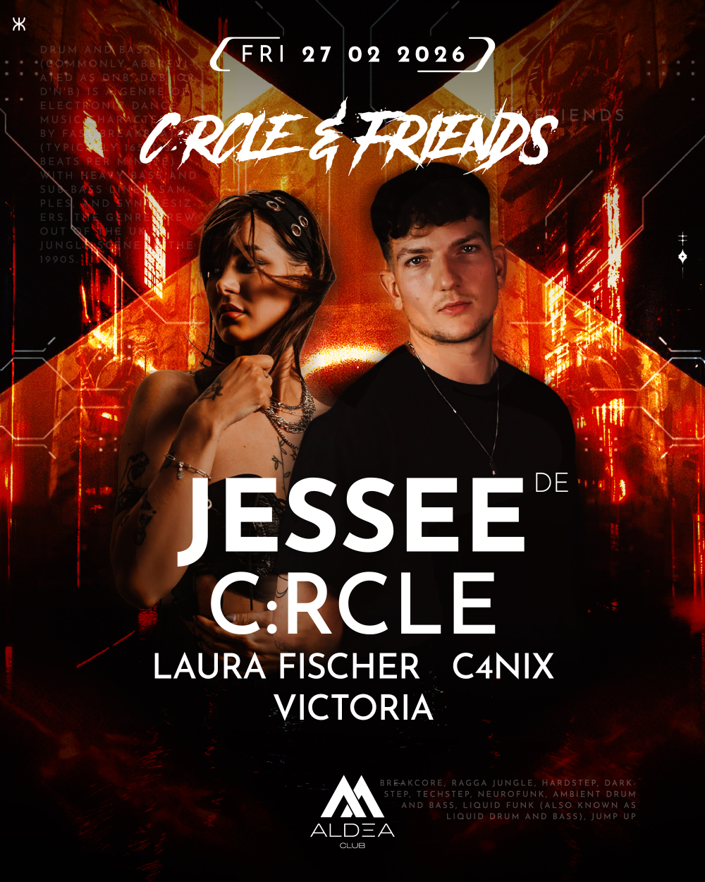 Flyer for C:rcle & Friends w. Jessee, C:rcle, Laura Fischer, C4nix & Victoria