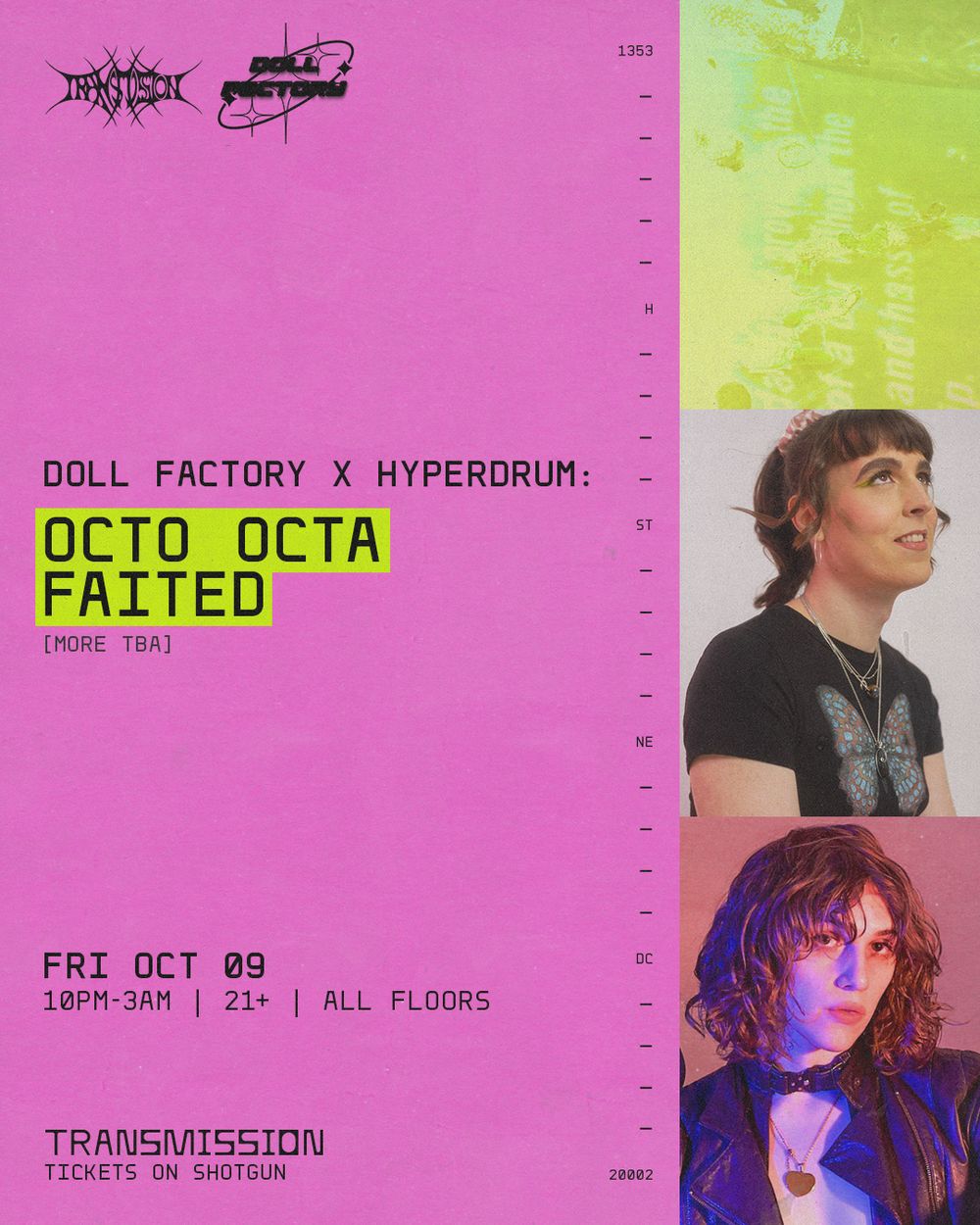 Flyer for Octo Octa & Faited pres. by Doll Factory x Hyperdrum