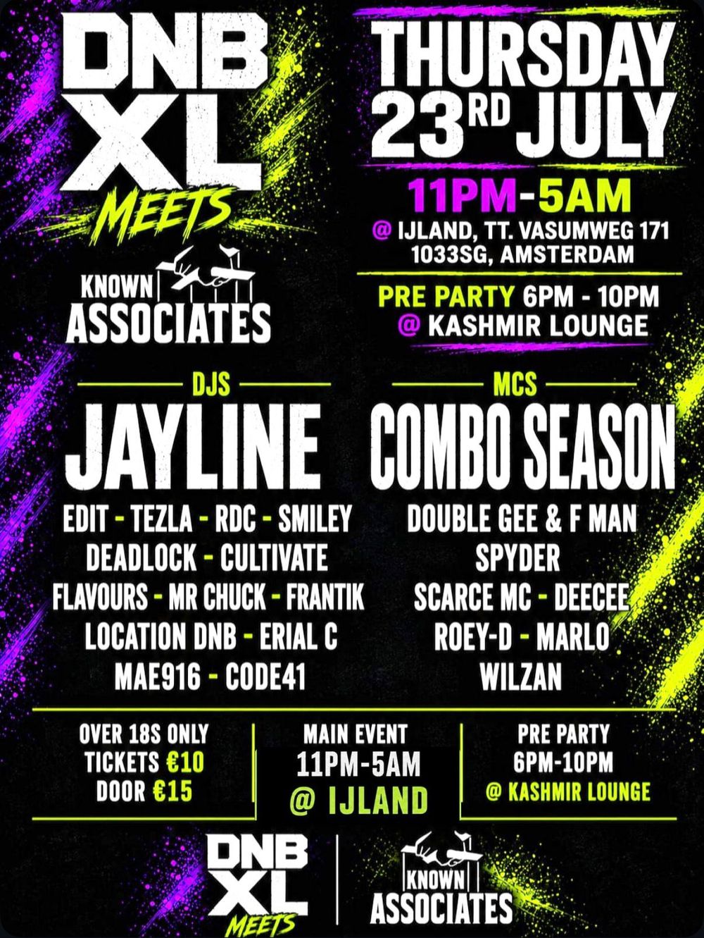 Flyer for DnB XL meets Known Associates