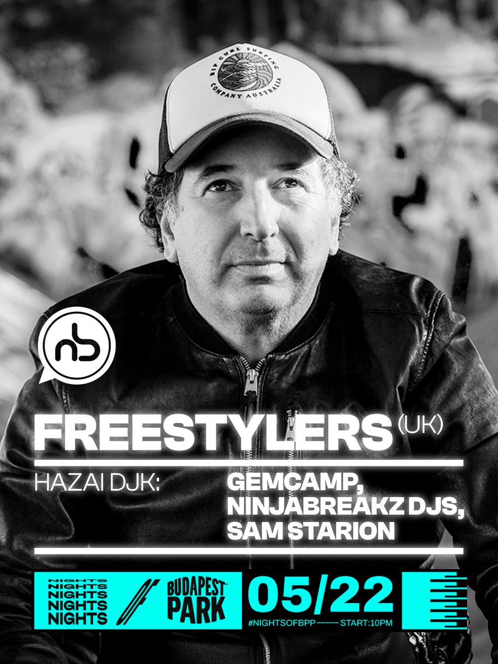 Flyer for Ninjabreakz w/Freestylers (UK), Ninjabreakz Djs, Gemcamp, Sam Starion ⏾ Nights of Budapest Park