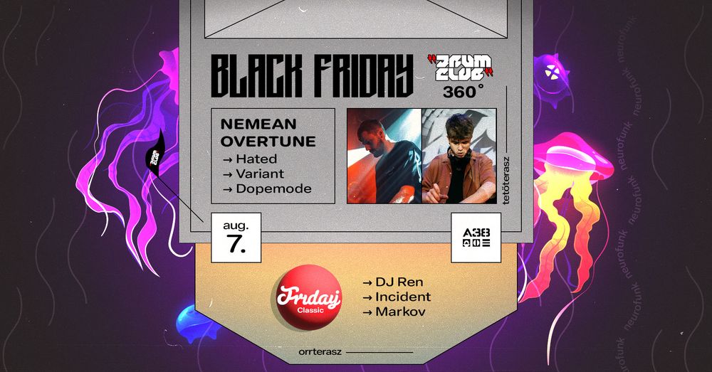 Flyer for Drum Club with Nemean & Overtune / Friday