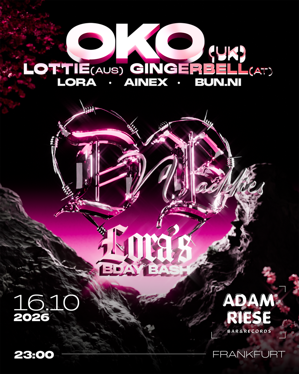 Flyer for DnBaddies - Loras BDAY BASH - with OKO (UK)