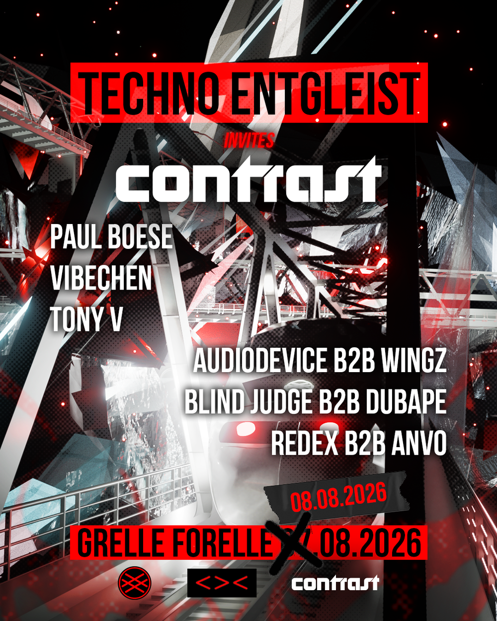 Flyer for Techno Entgleist invites Contrast