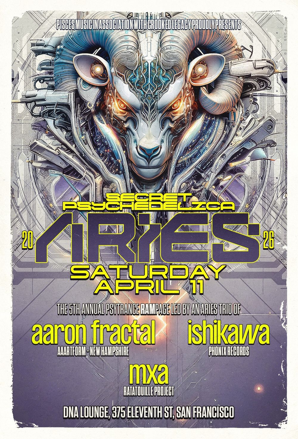 Flyer for Secret Psychedelica: Aries 2026