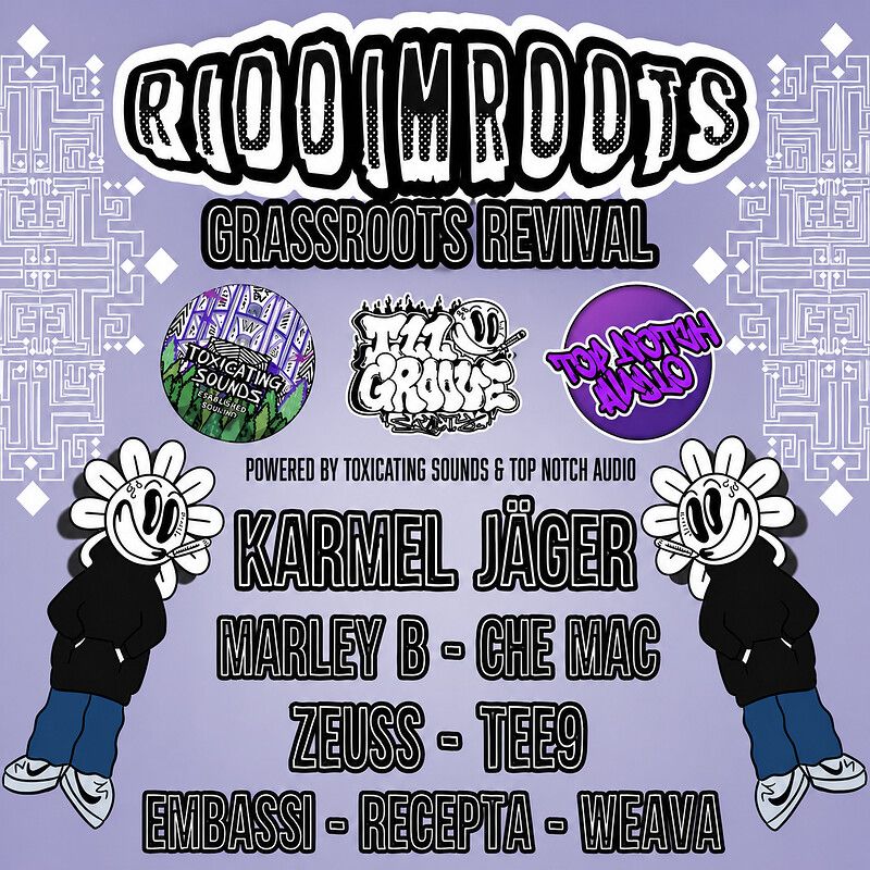 Flyer for RIDDIM ROOTS GRASSROOTS REVIVAL