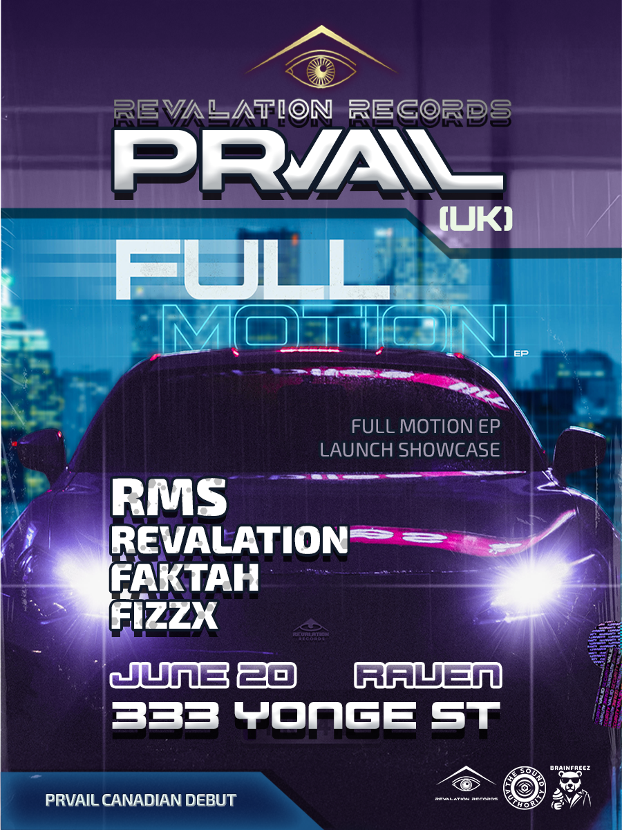Flyer for PRVAIL Full Motion EP launch party