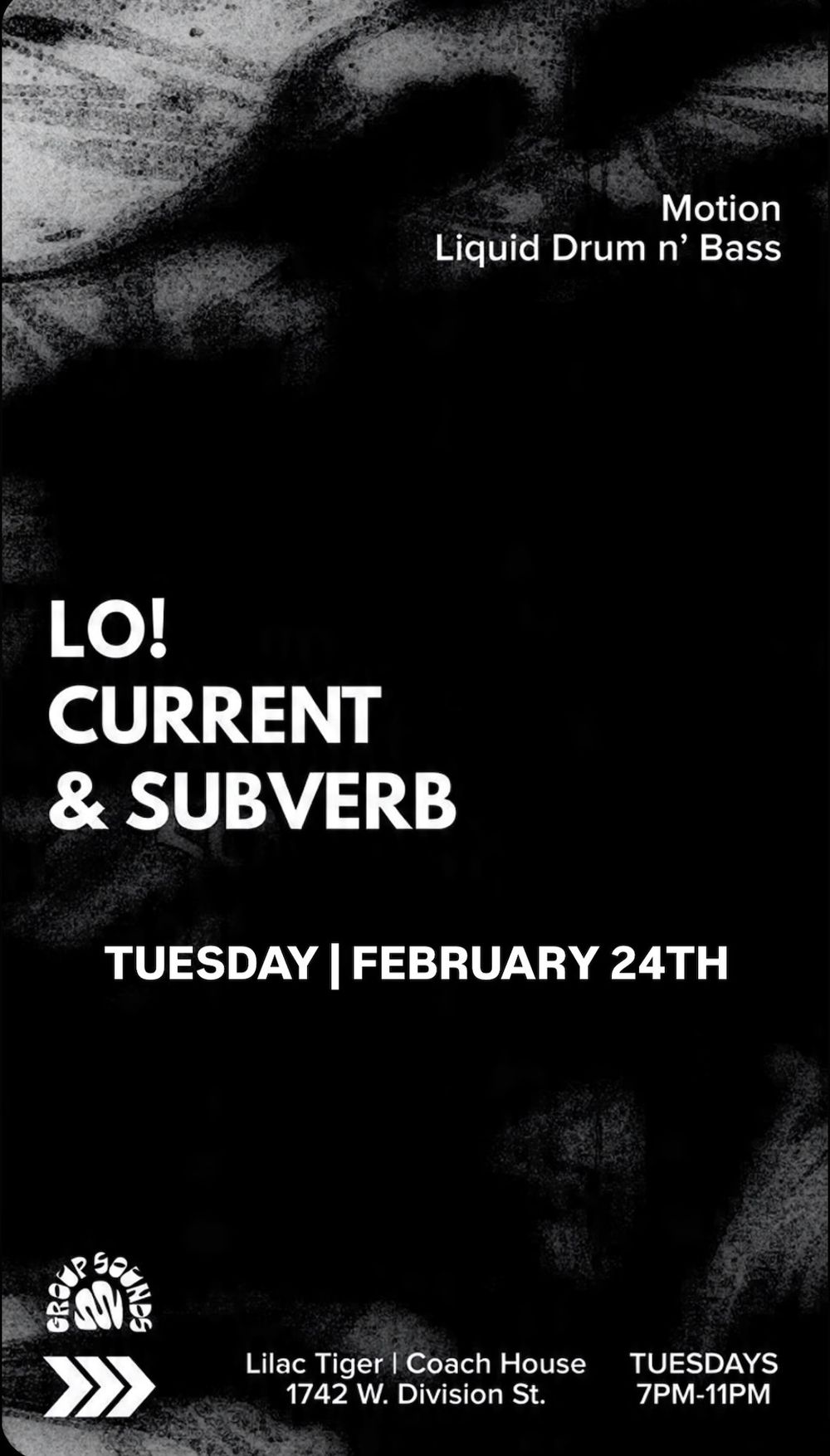 Flyer for MOTION / Weekly liquid DNB with LO! / Current / Subverb