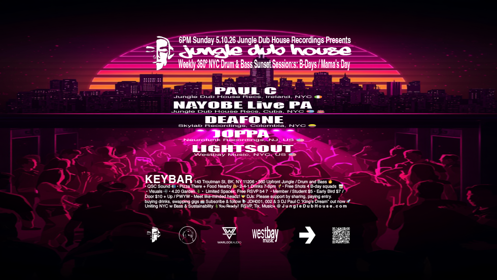 Flyer for JUNGLE DUB HOUSE: NYC Drum & Bass Sunset Sundays