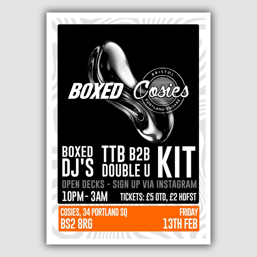 Flyer for Boxed w/ DJ Kit, TTB B2B Double U & Boxed DJ's + OPEN DECKS