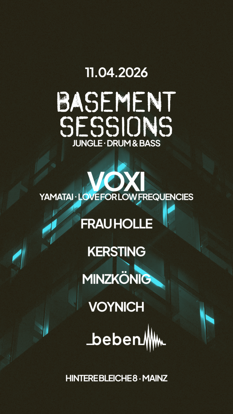 Flyer for Basement Sessions: Voxi · Frau Holle · Kersting · Minzkönig · Voynich