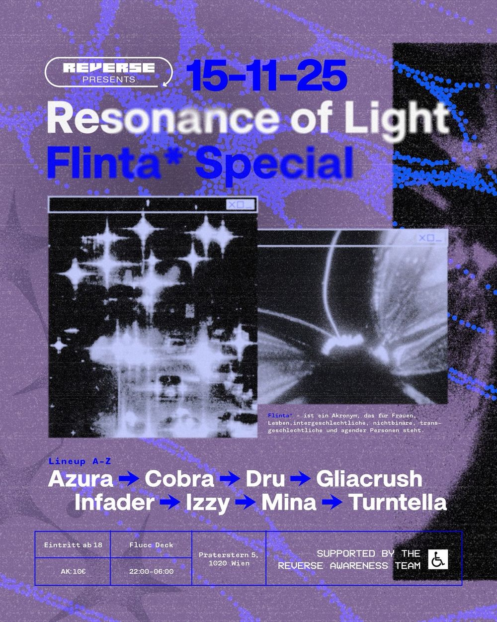 Flyer for Reverse pres. Flinta* Special: Resonance of Light