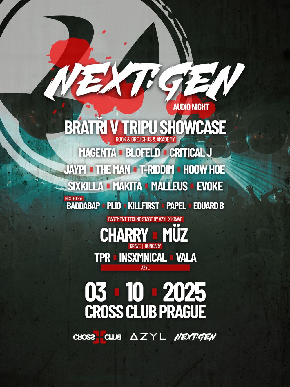 Flyer for Next:Gen Audio Night & Techno by A Z Y L x KRave w. Charry (HU) & MÜZ (HU)