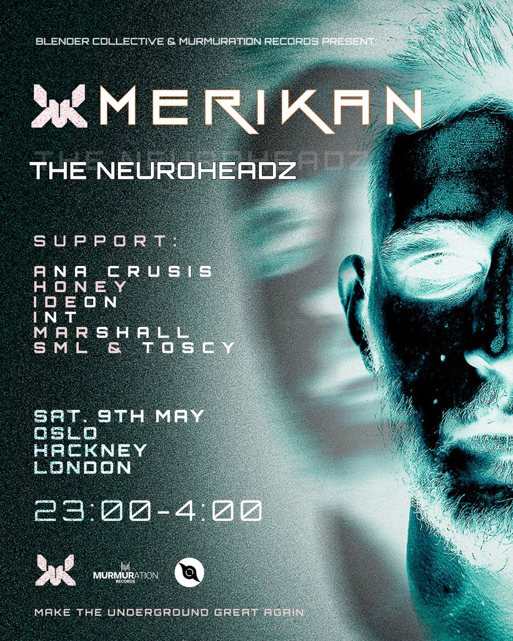Flyer for 3 Years of B&M with Merikan & The Neuroheadz