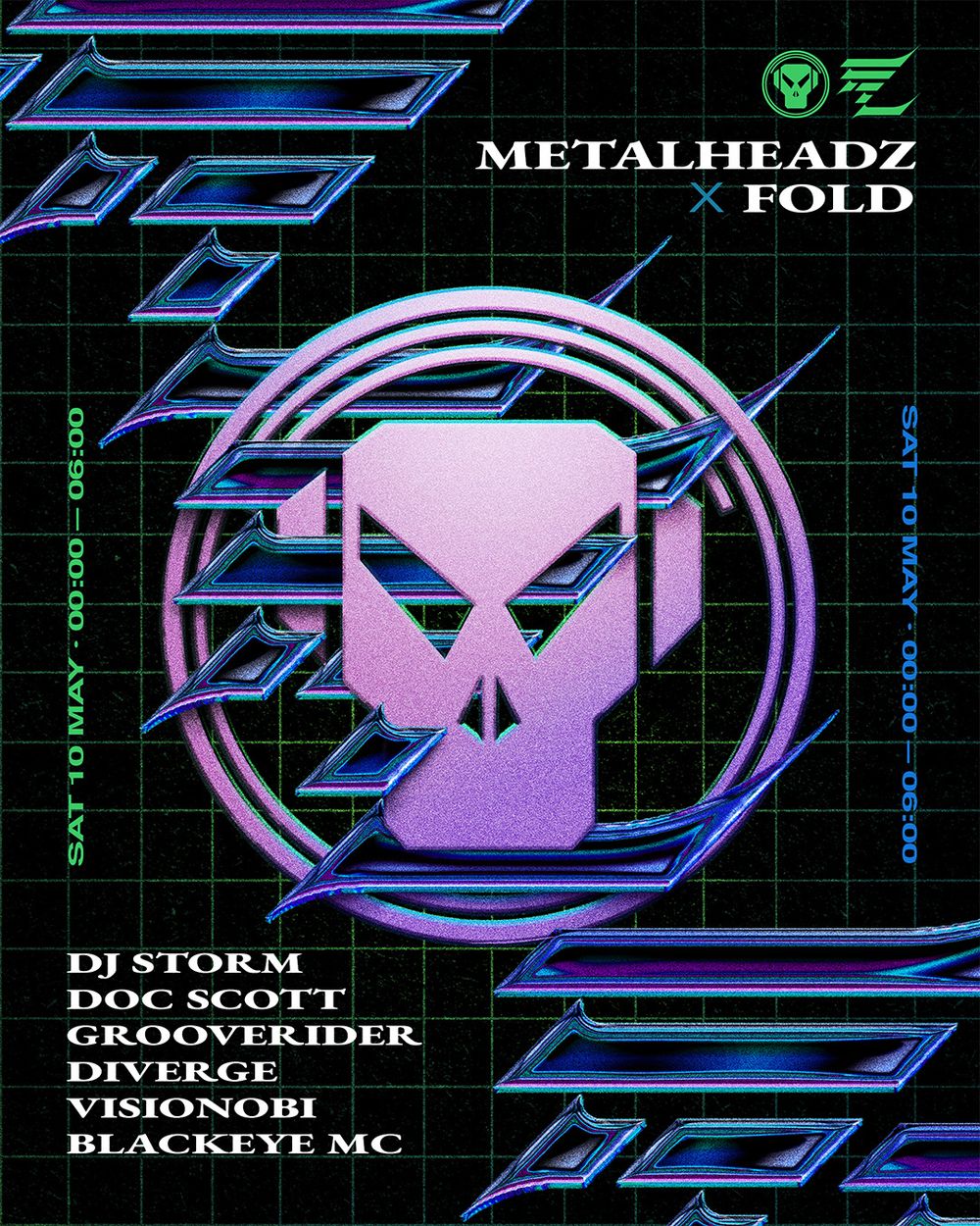 Flyer for Metalheadz: DJ Storm, Doc Scott, Grooverider, Diverge, Visionobi, Blackeye