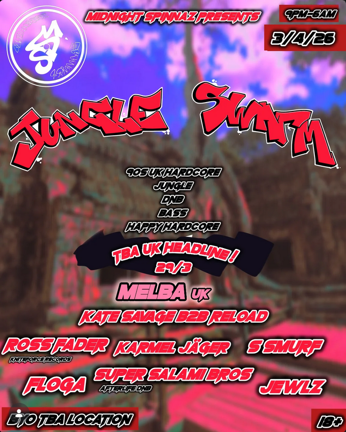 Flyer for Midnight Spinnaz Presents: Jungle Swarm