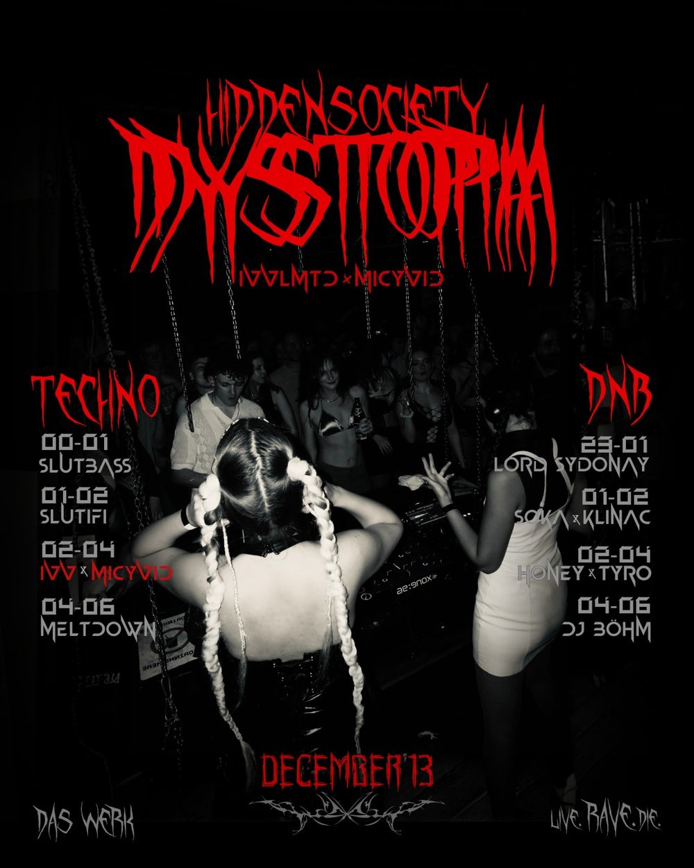 Flyer for DYSTØPIA RAVE with IVVLMTD x MICYVID