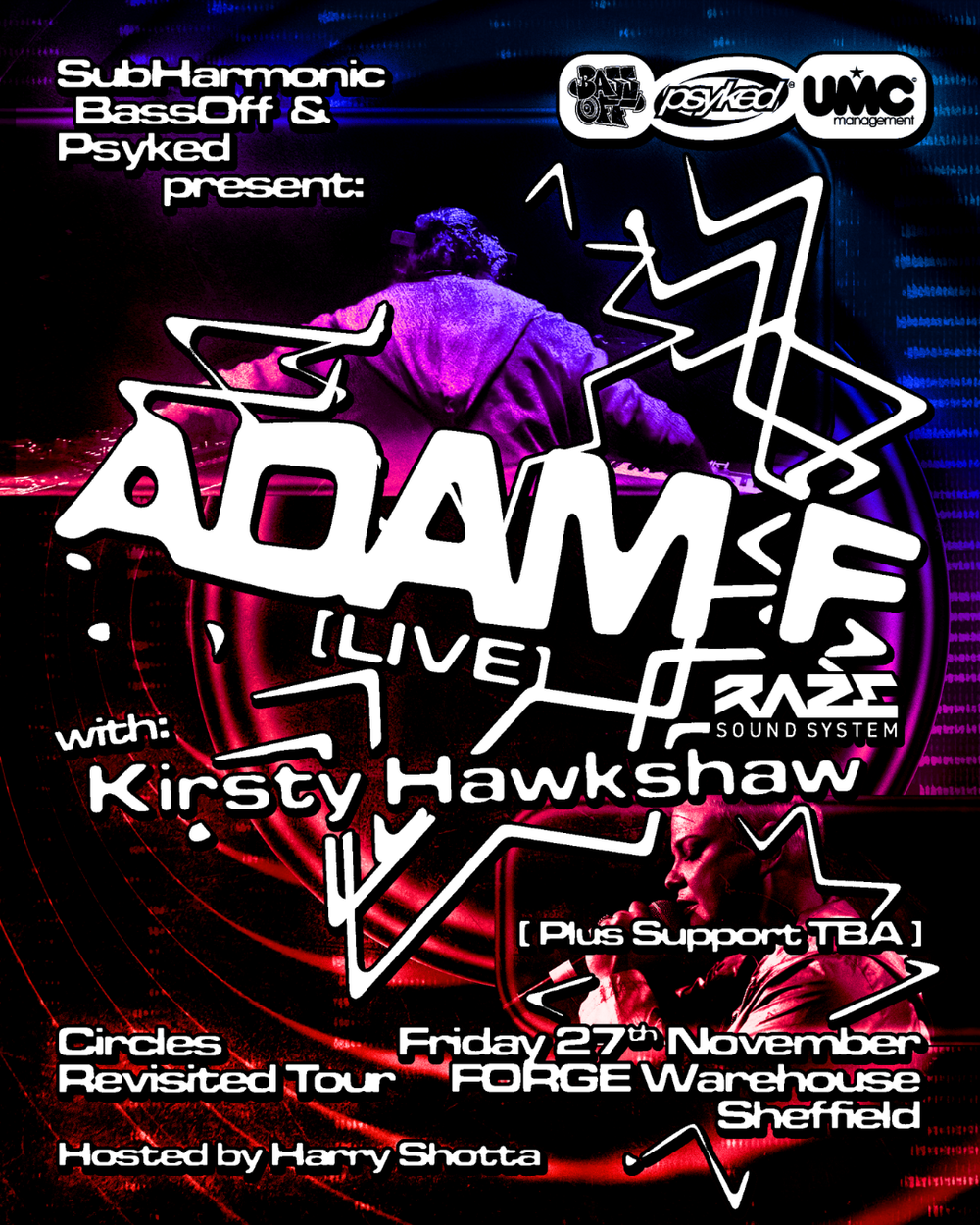 Flyer for Adam F Live W/ Kirsty Hawkshaw: Circles Revisited Tour Sheffield