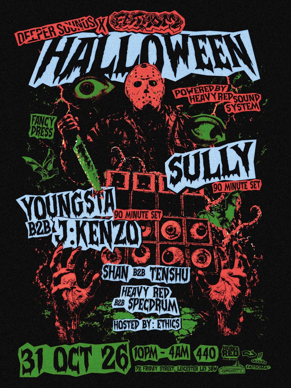 Flyer for FATHOM X Deeper Sounds HALLOWEEN (Sully/J:Kenzo/Youngsta)