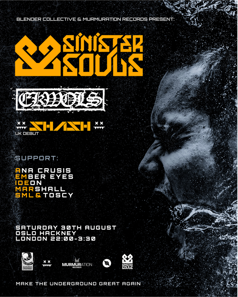 Flyer for Blender X Murmuration: Sinister Souls, Ekwols & 5HA5H