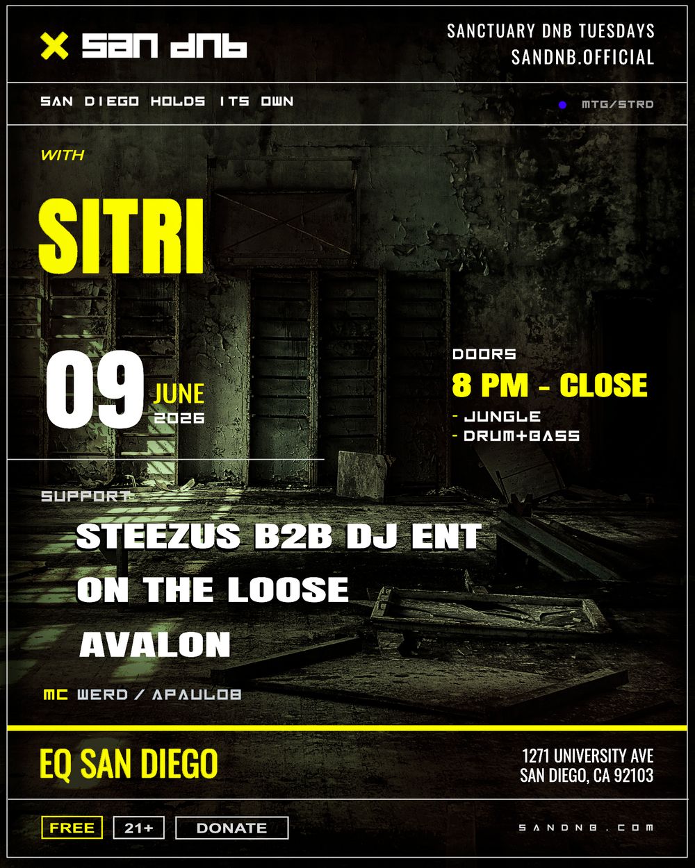 Flyer for San DNB presents Sanctuary with Sitri